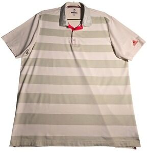 Adidas Golf Mens XL Striped Performance Polo Shirt Grey White Red Short Sleeve